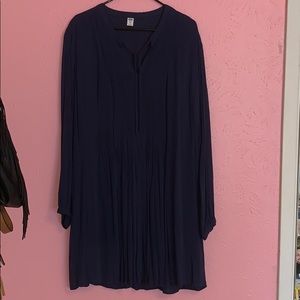 Plus Size Navy Blue Long Sleeve Short Dress